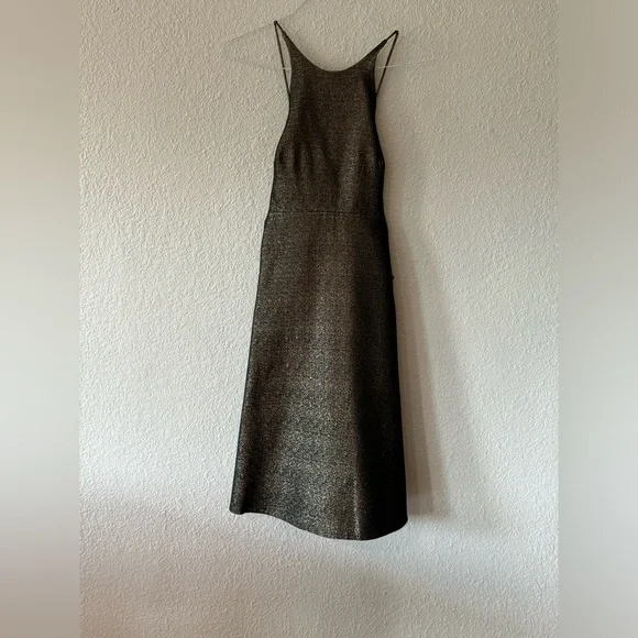 NWT Halston gold jacquard, back glitter bow dress Size 2 - Picture 5 of 8